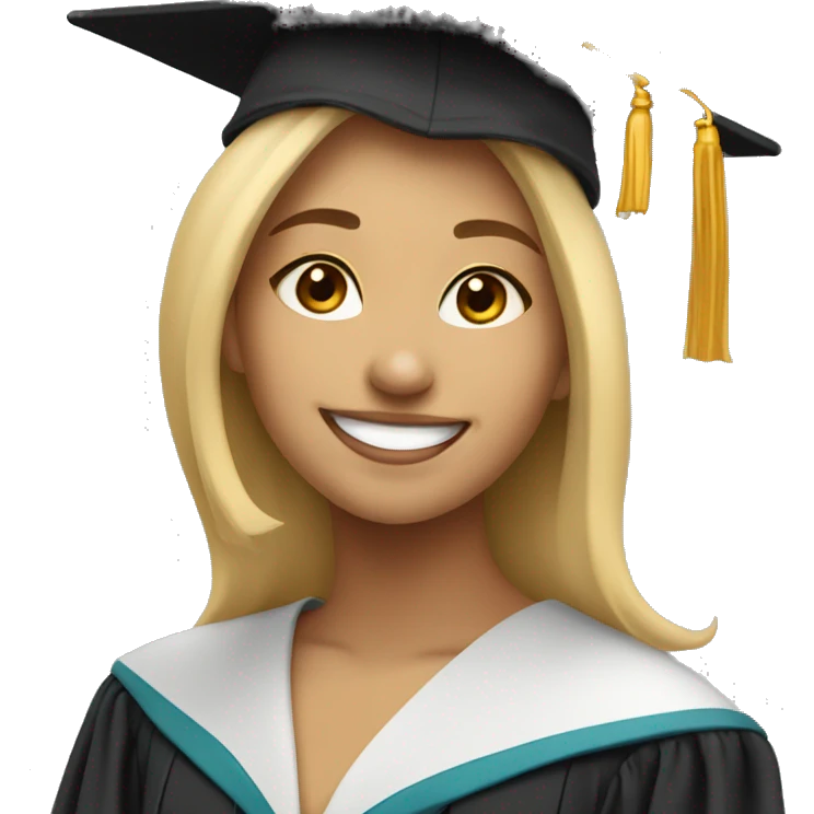 Blonde girl smiling wearing graduation cap with university of Chicago Loyola emoji