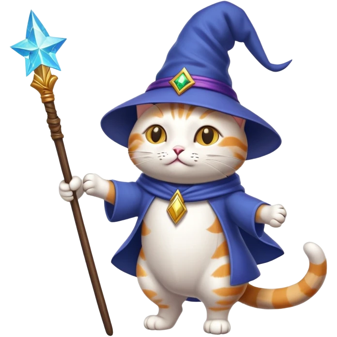 The cat is a wizard and he has a magic wand in his hands The cat is a wizard and he has a magic wand in his hands and he also flies on a broom emoji