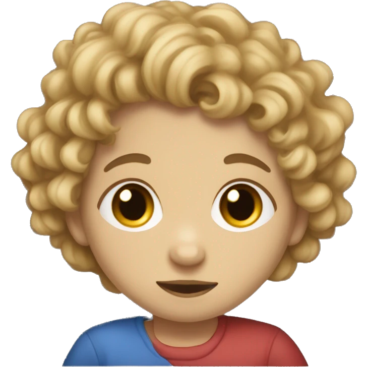 White, short Dark blond girl kissing mixed boy with curly hair emoji