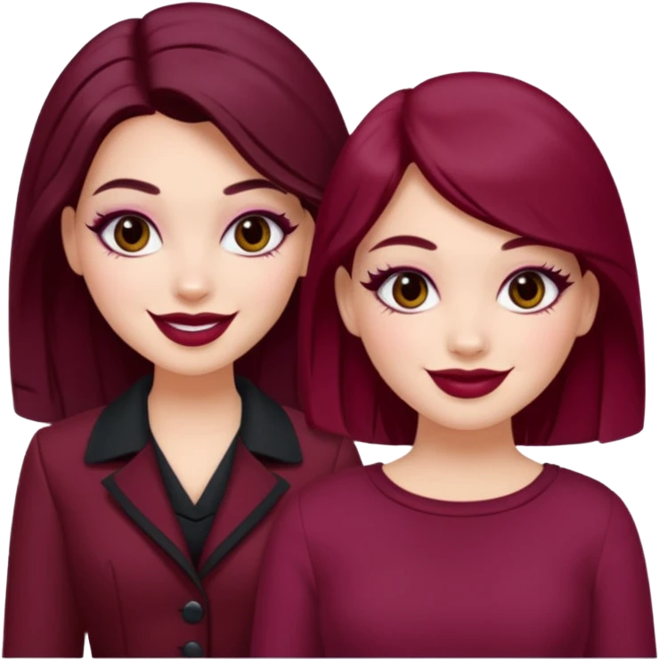 Boujy baddie best friends, fair skin, trendy heavy makeup, burgundy clothes emoji