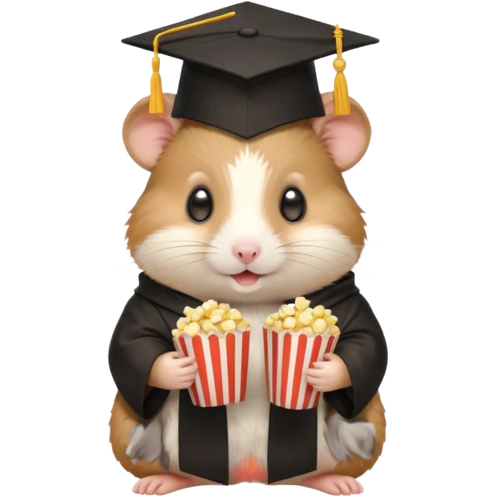  hamster holding pop corn, graduate hat emoji