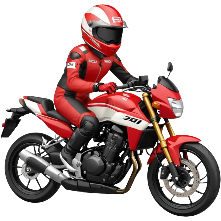 Red and white 2015 Honda CB500F with tucked rider emoji