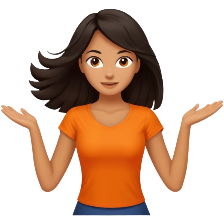 Long  Dark hair women orange top twirling emoji