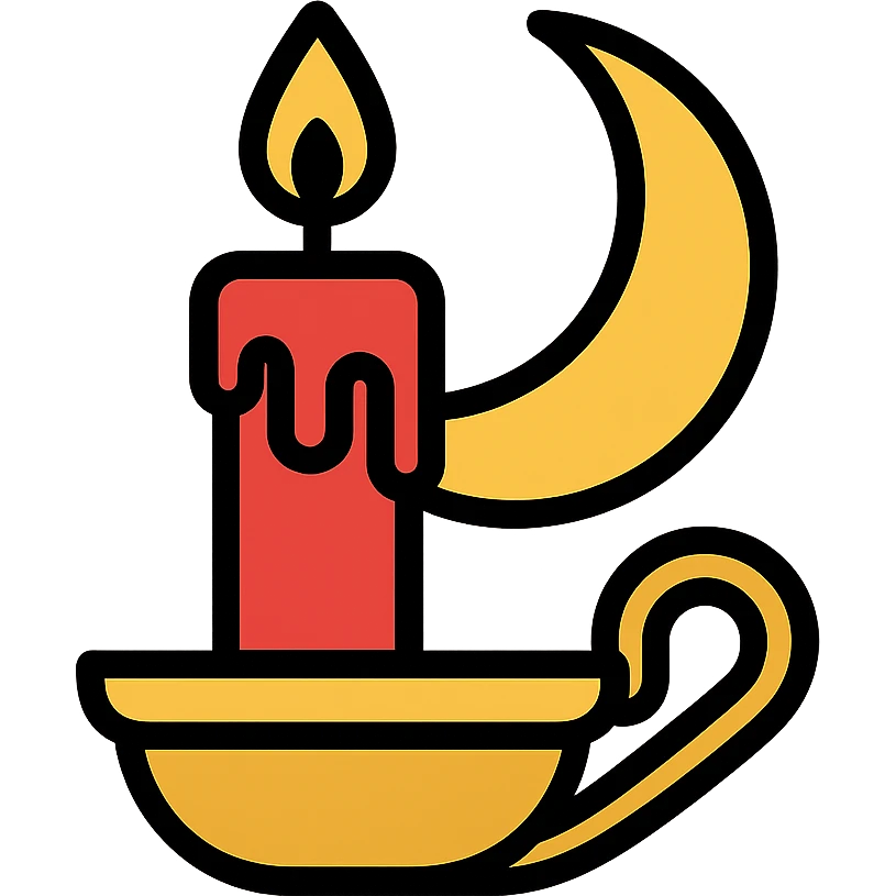 dripping red candle in a gold holder with a crescent moon in the background emoji