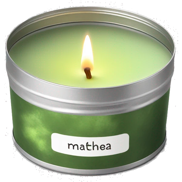 pretty matcha scented candle in silver tin with label realistic emoji