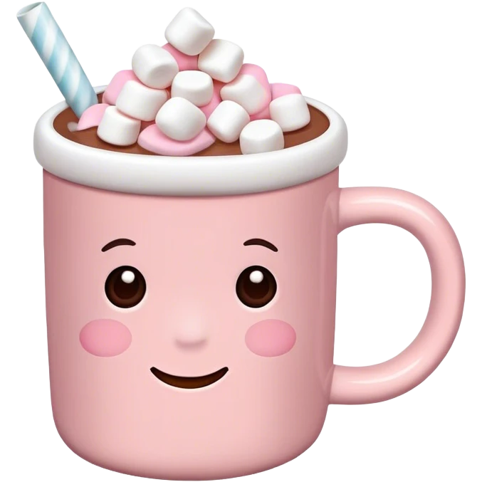 Light Pink mug of hot chocolate with marshmallows  emoji