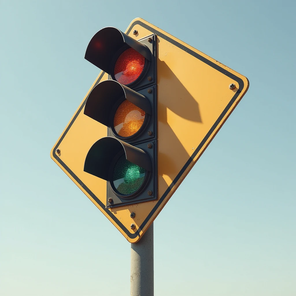realistic road sign with a traffic light, detailed illustration emoji