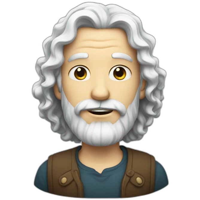 A man with white skin and a beard and long curly hair emoji
