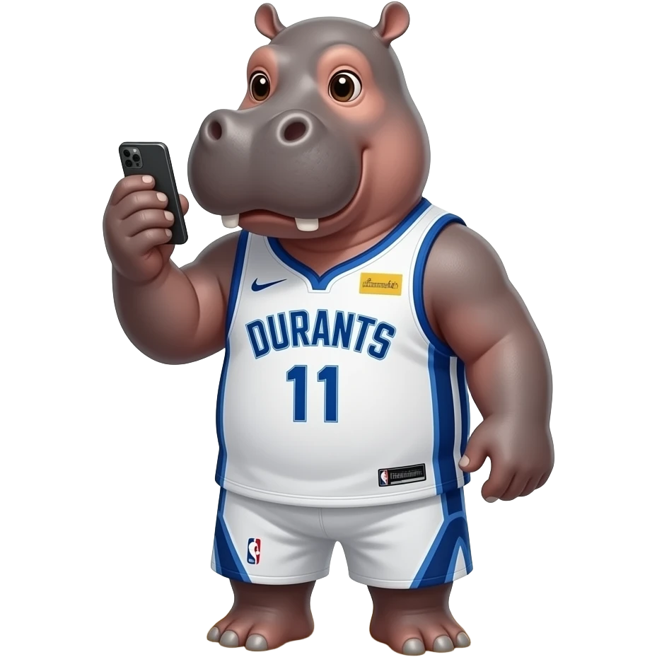 hippopotamus wearing durants jersey playing cellphone in beach emoji