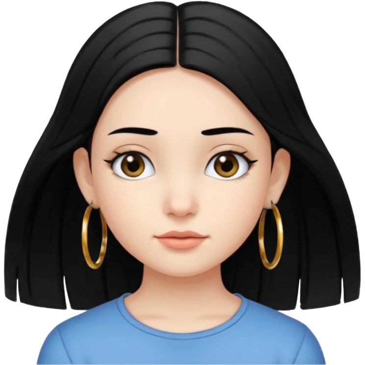 a young girl, with fair skin has medium length straight black hair and with hoops earrings. emoji