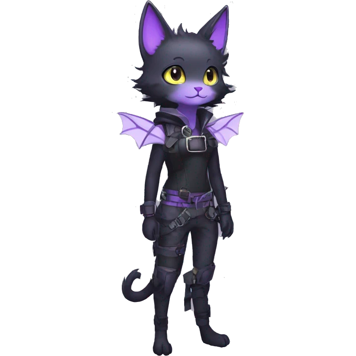 cool cute edgy pretty black techwear grey Purple ethereal fantasy nargacuga-bat-cat-Fakemon collar harness emoji