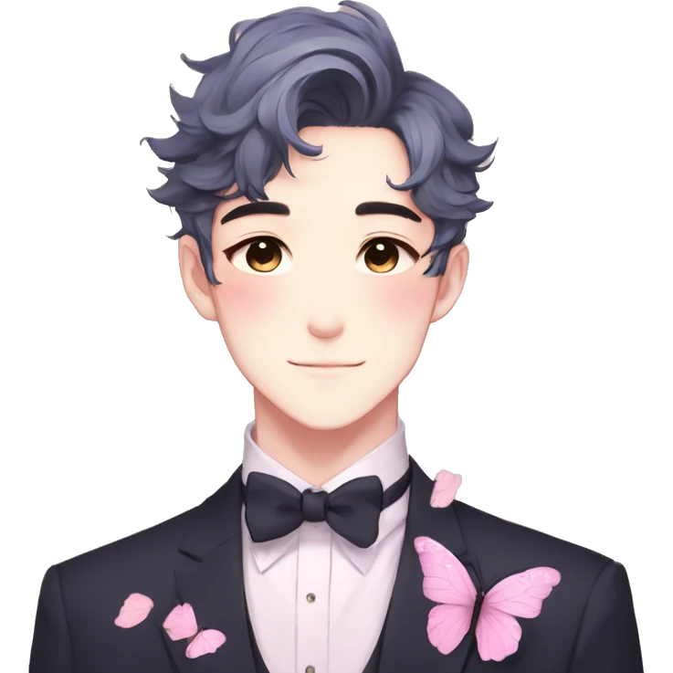 Gorgeous pastel anime style gentleman with blushing face and butterflies aesthetic trending style emoji