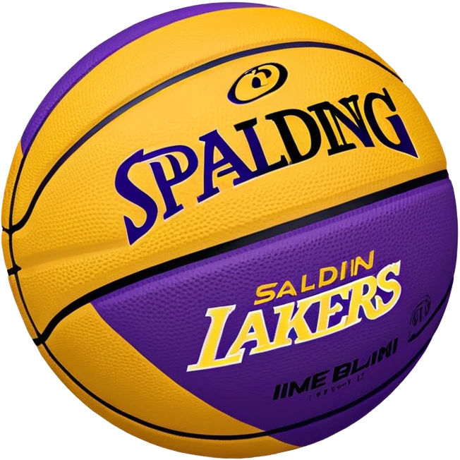 Minimalist purple and gold Spalding basketball with NBA logo, Lakers colors, iOS emoji style emoji