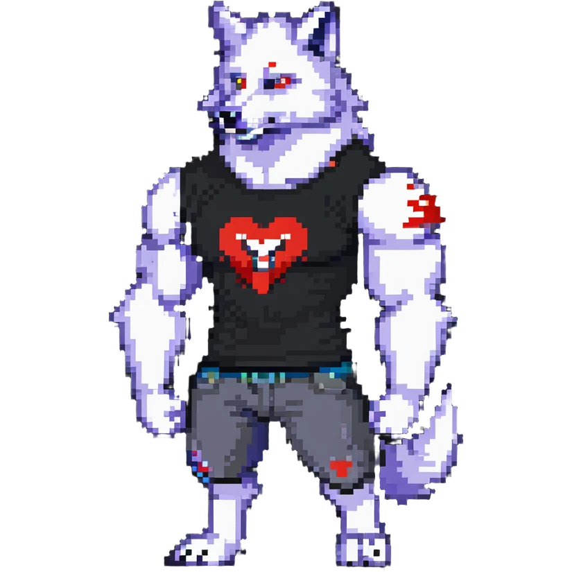 muscular wolf furry wearing a t-shirt that says 'Himbo gunners' emoji
