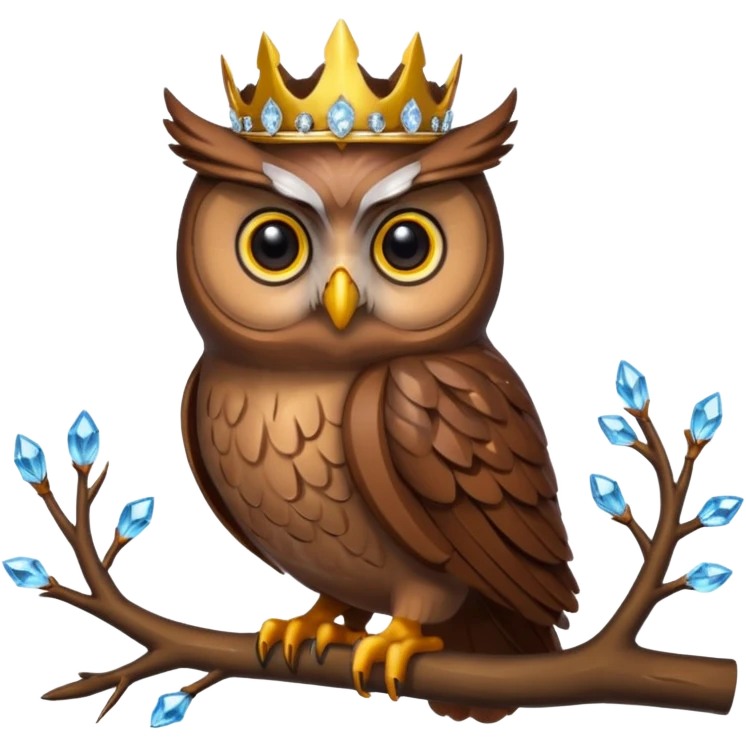 Owl with crystal crown — wise, glowing eyes emoji