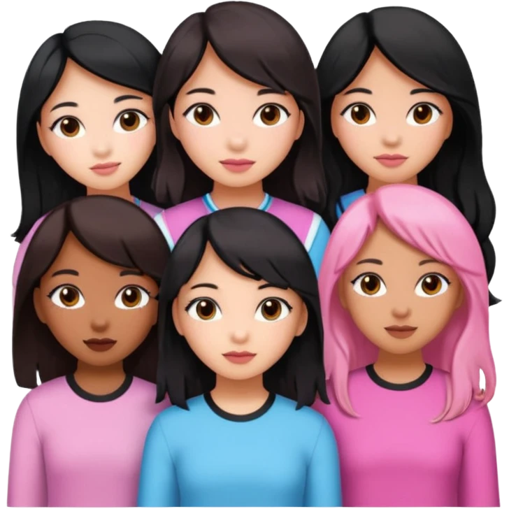 Katseye music group 6 members all girl 2 brown girl 1 korean 1 latina 1 girl black hair pink highlights emoji
