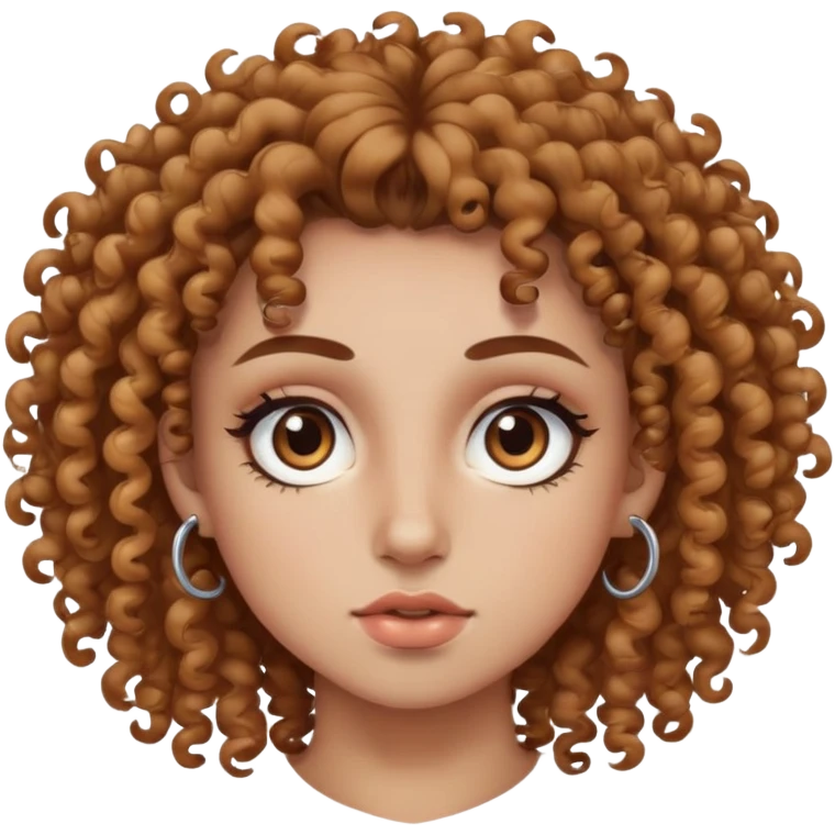 I have curly hair, light brown eyes, a vertical labret mouth and an eyebrow piercing  emoji