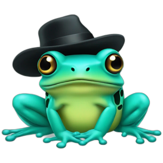 Turquoise frog with a black hat emoji