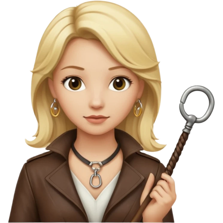 Dominatrix with blonde hair, key necklace, and a whip emoji