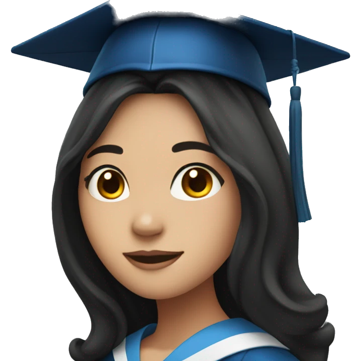 asian girl wearing blue graduation cap with long curly black hair emoji