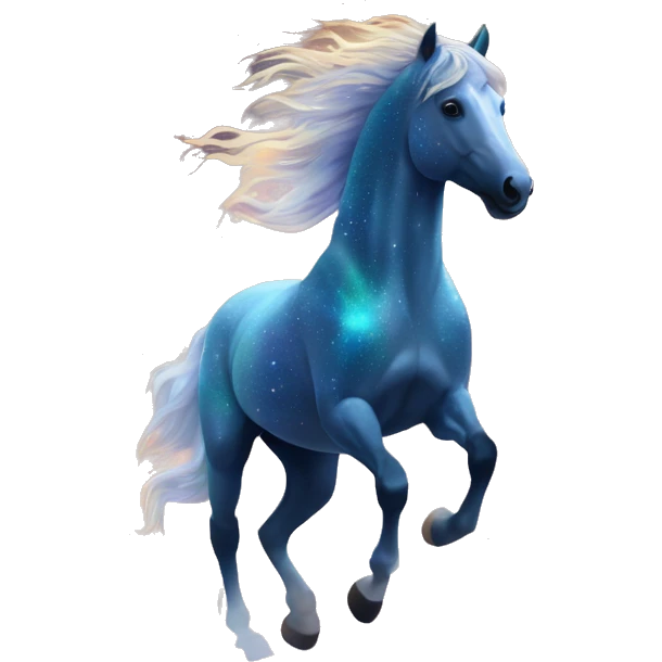 Ethereal glittering iridescent rich chestnut horse galloping through constellations and nebulas emoji