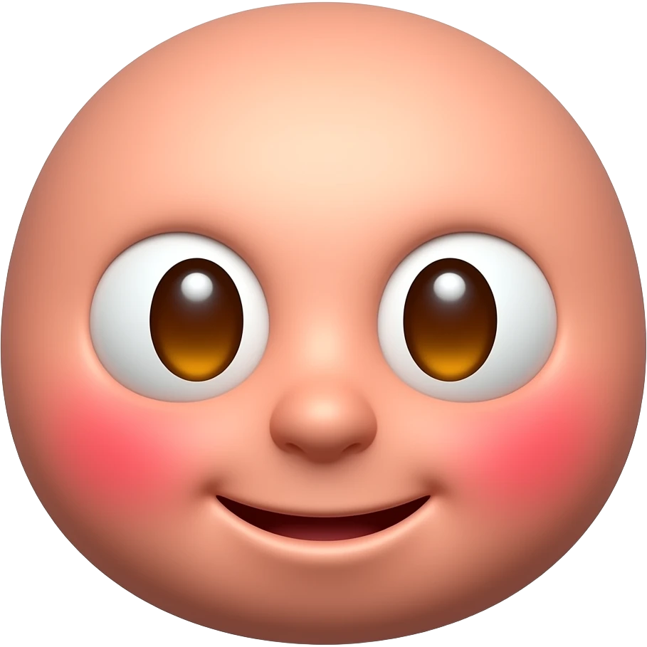 새빨간 얼굴의 홍조를 하고 있는. 노란 눈알  갈색 동공.   귀여운  카툰 만화 입체적 이모티콘 emoji
