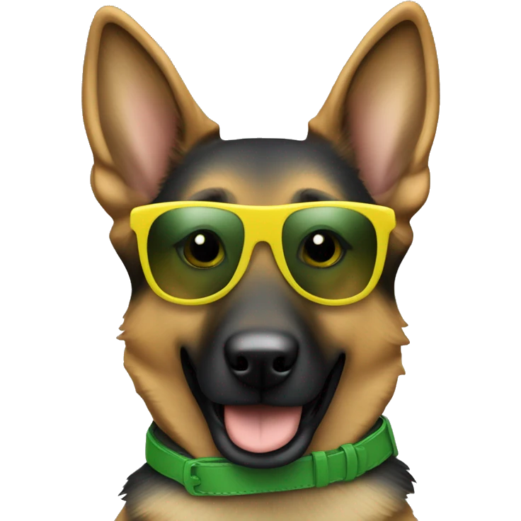 Slim German shepherd with green-yellow belt and sunglasses and hair colour gray-brown  emoji