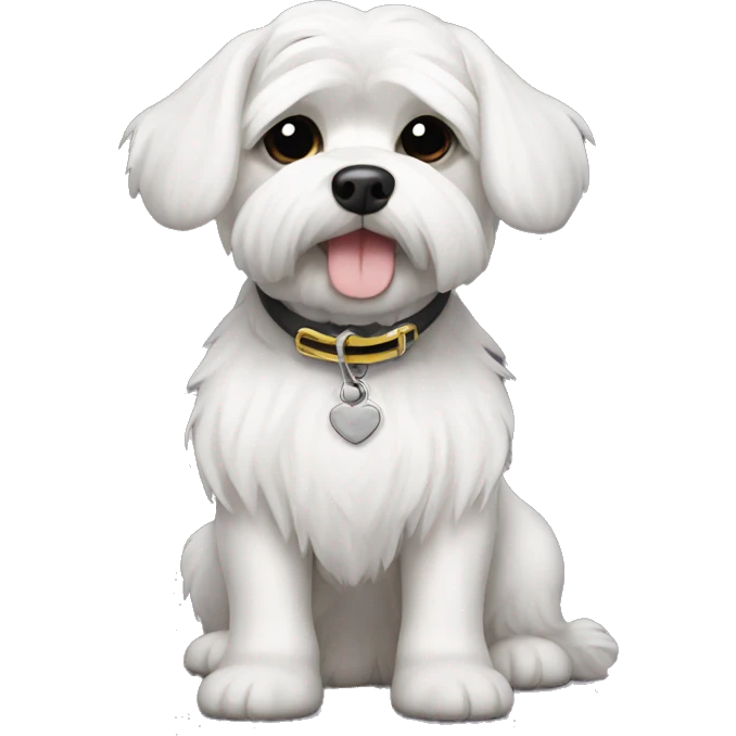 Maltese with a coller that says Romeo  emoji