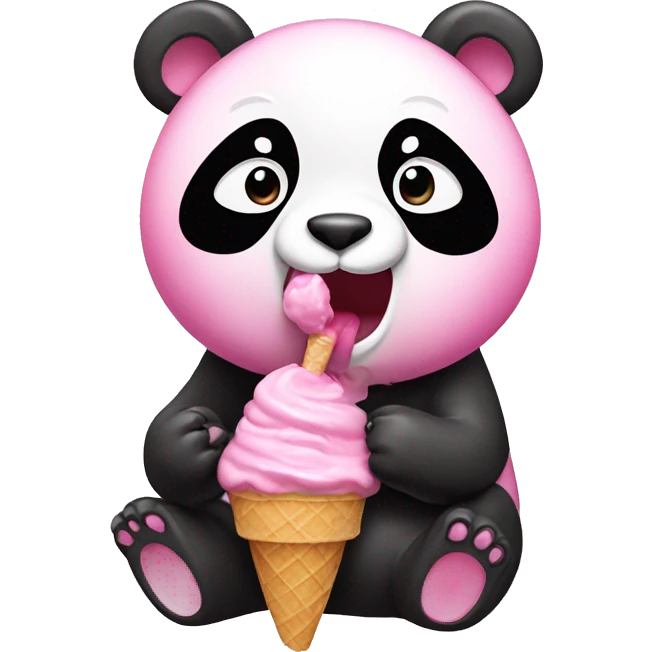 Pink Panda eating ice cream emoji