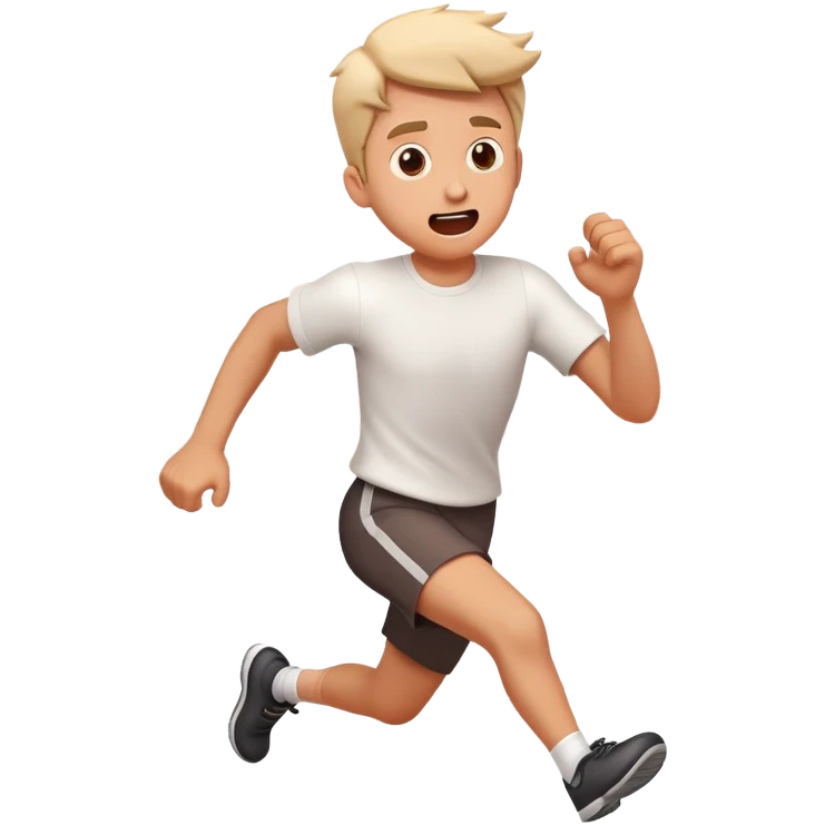 Character running for their life with panic expression, motion lines behind emoji