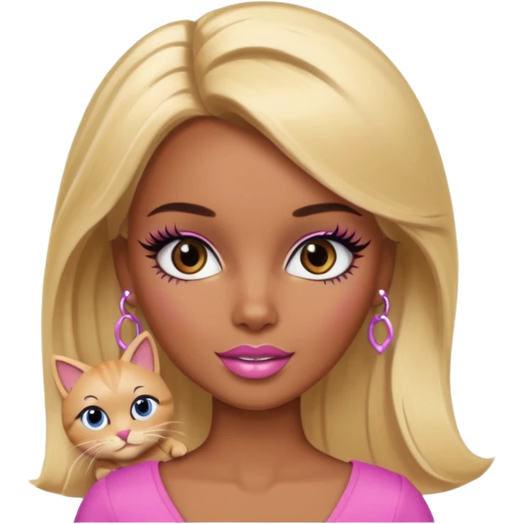 brown skin blonde barbie with cat eye lashes emoji