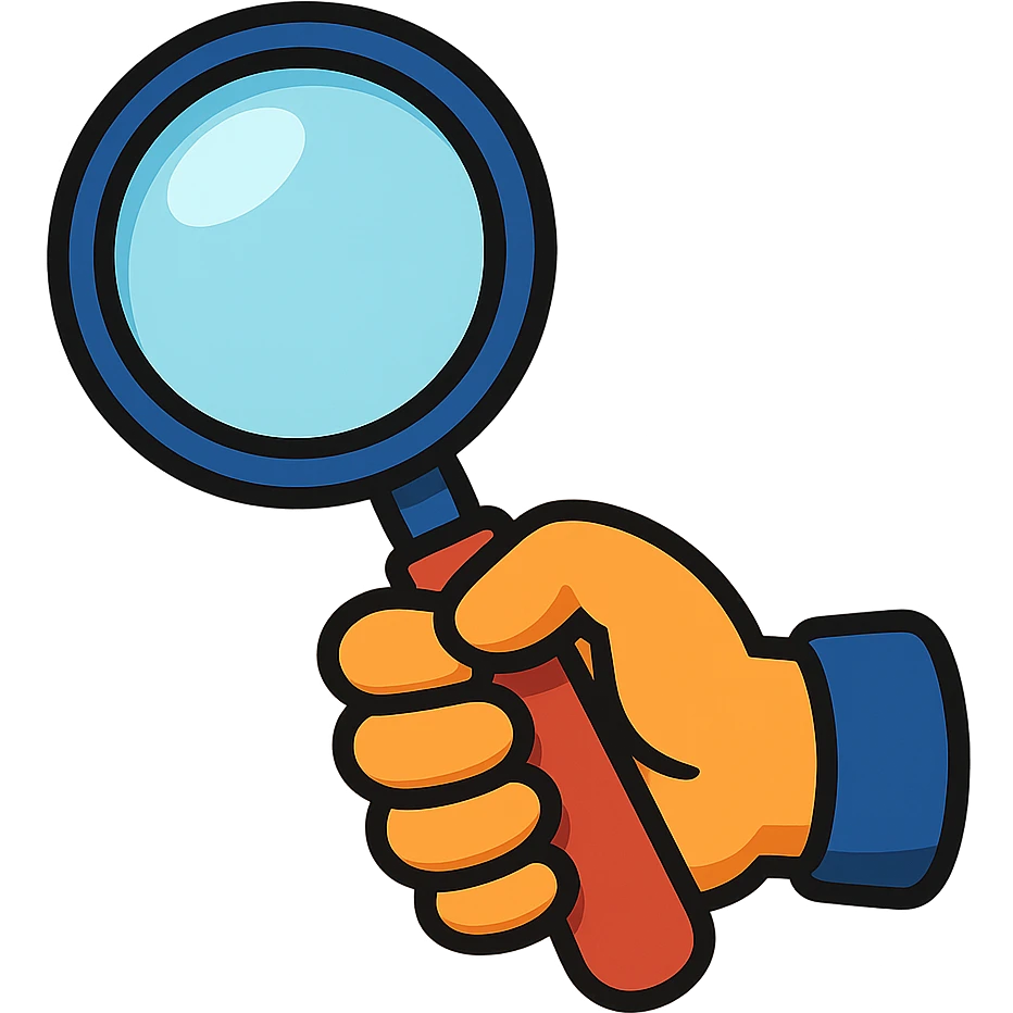 a hand with a magnifying glass, cartoon style emoji