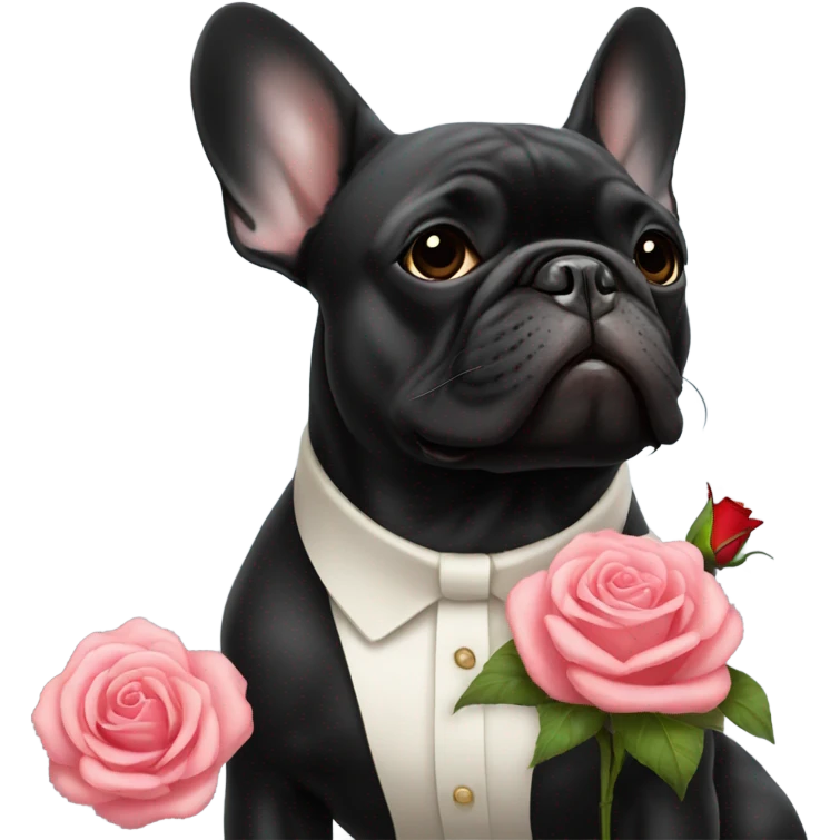 French bulldog black with rose emoji