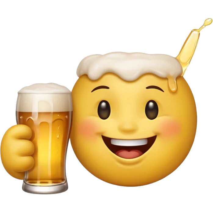 it should be a laughing emoji pointing forward and crying with laughter with a glass of beer in his other hand emoji
