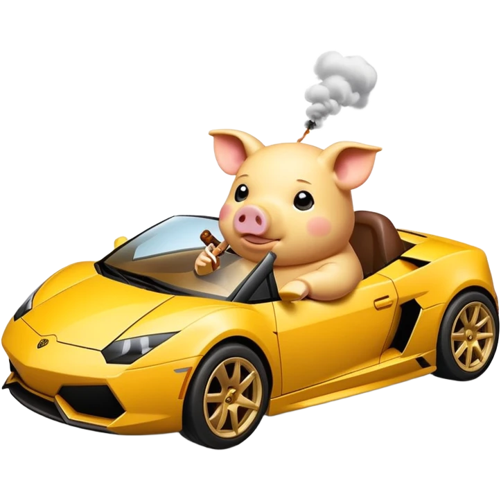 Yellow pig smoking kabanos sausage drifting in lambo emoji