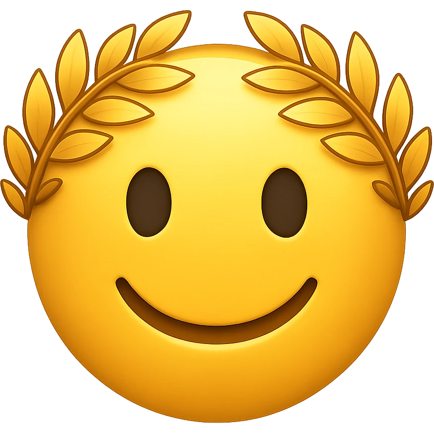 yellow face with golden laurel crown, digital illustration, emoji style emoji