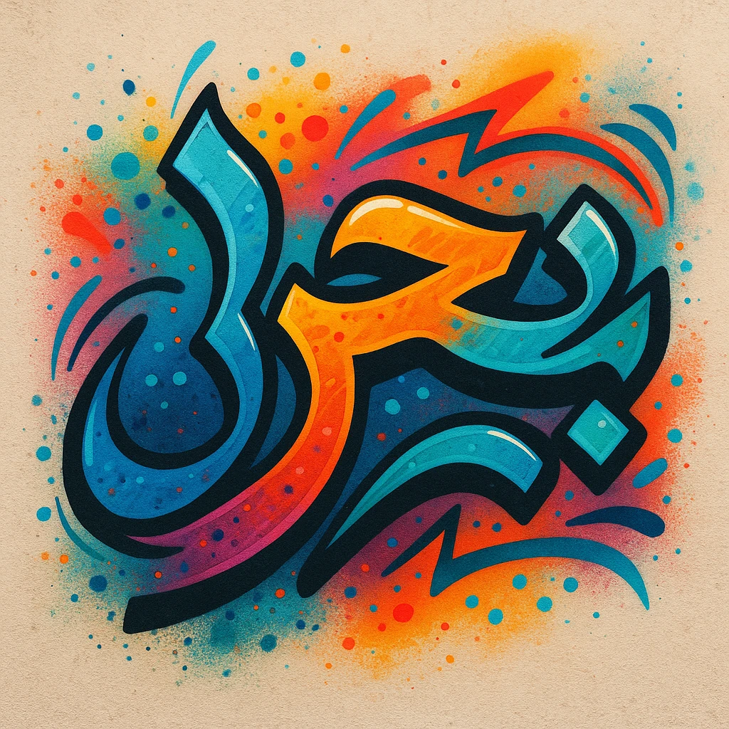 the word بحر in modern Arabic graffiti style, colorful and artistic emoji