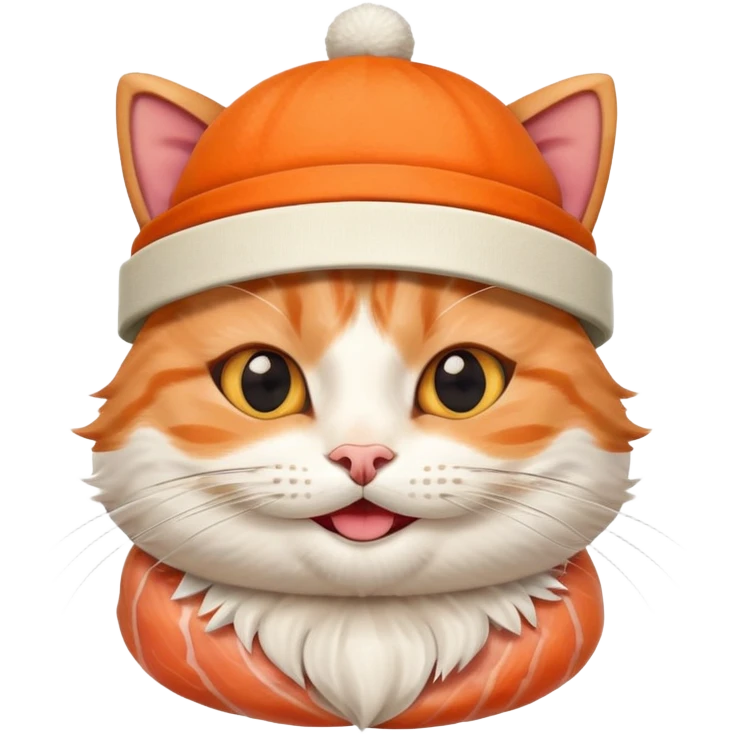 happy cat wearing a hat made out of sushi emoji