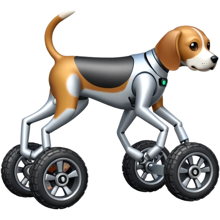 Very fast and sporty jumping racing Boston Dynamics robot beagle Sherlock Holmes robodog with large 8 off-road wheels for feet rc basher emoji
