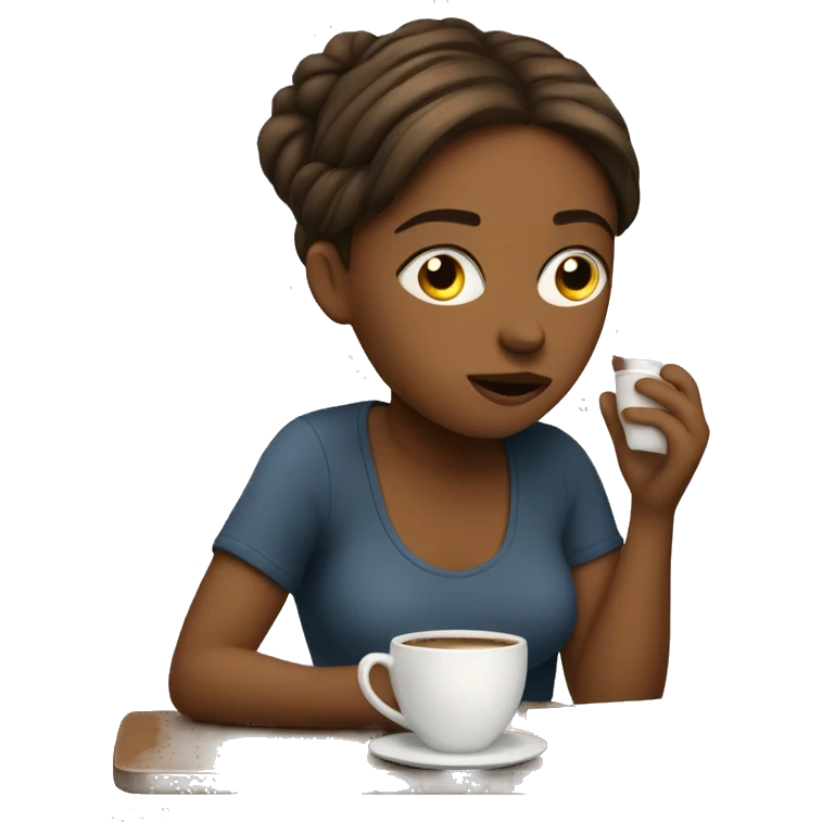 tired girl with laptop drinking a lot of coffee emoji