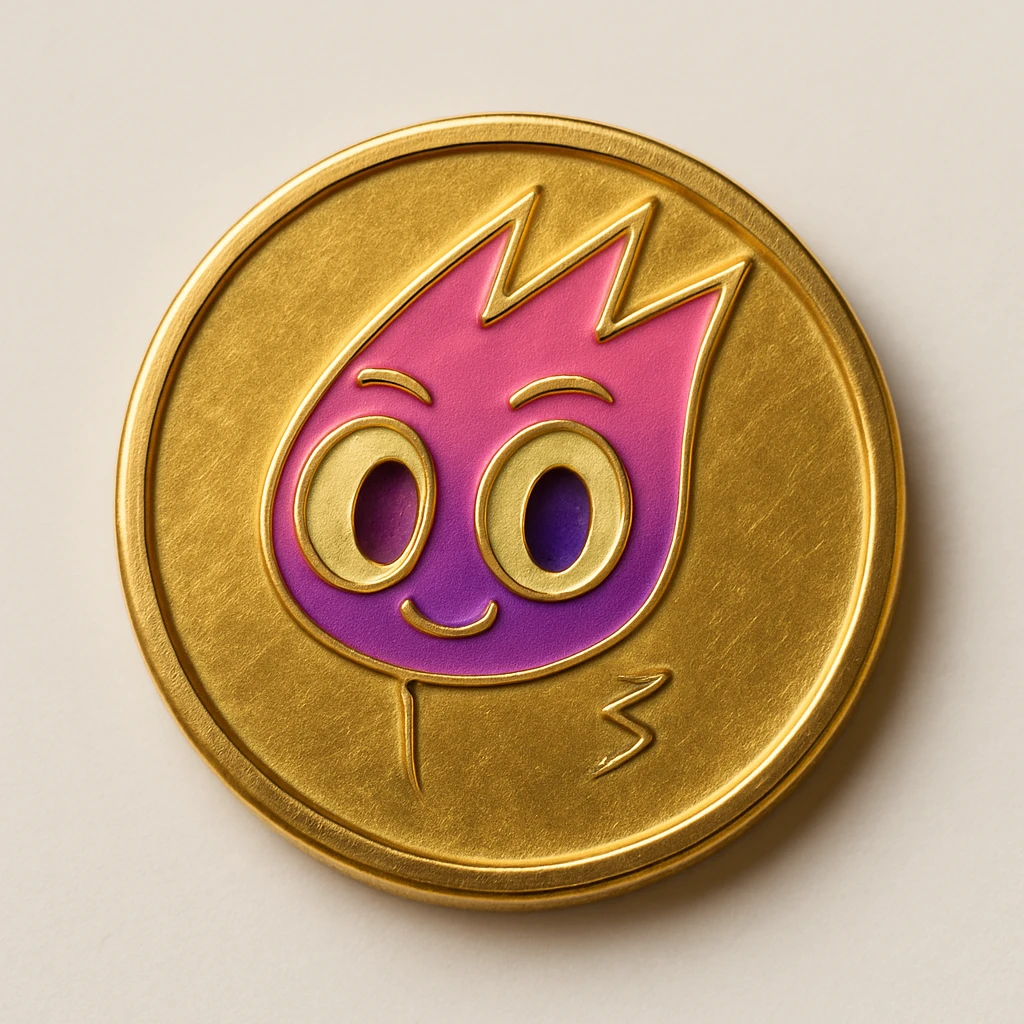 Replace the character on the flat gold token with the mascot's head from the provided image. The token remains flat, gold, and centered, with the mascot's head in its original color with a subtle gold outline, no text or extra elements. emoji