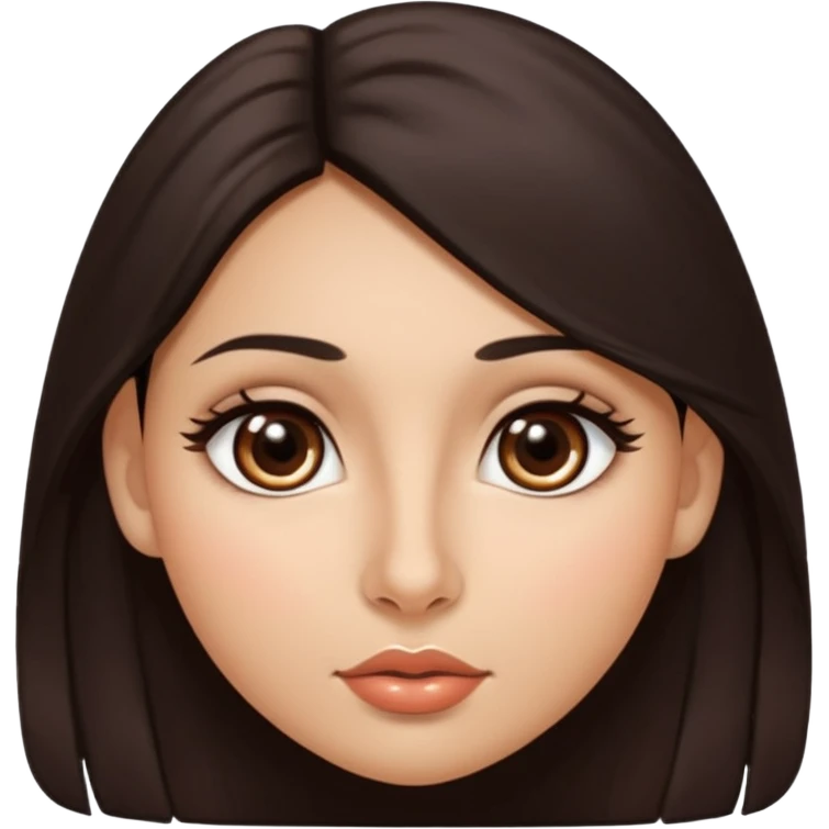 morena, olhos mais rasgados, cabelo liso e comprido, mais volumoso sinal em forma de circulo do lado direito da bochecha, nariz grande e bonito e boca menor emoji