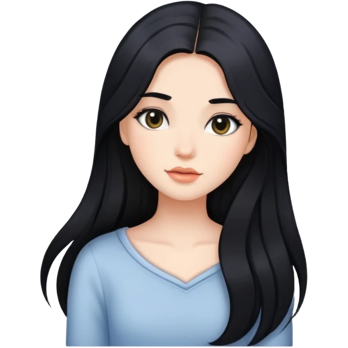girl with long black hair and soft makeup emoji