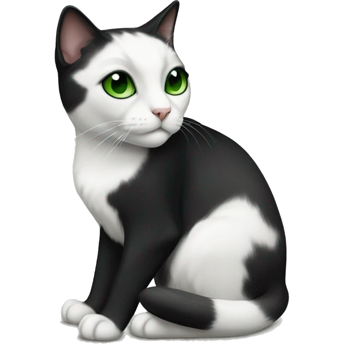 Black and white tuxedo cat with black nose and green eyes emoji