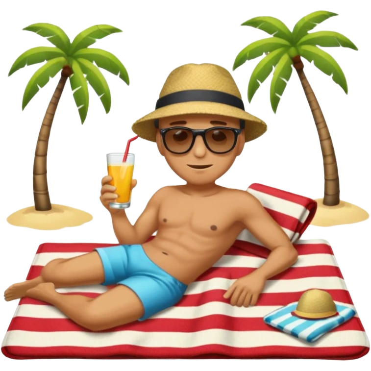 
Man enjoying himself lying on a towel on a beach emoji