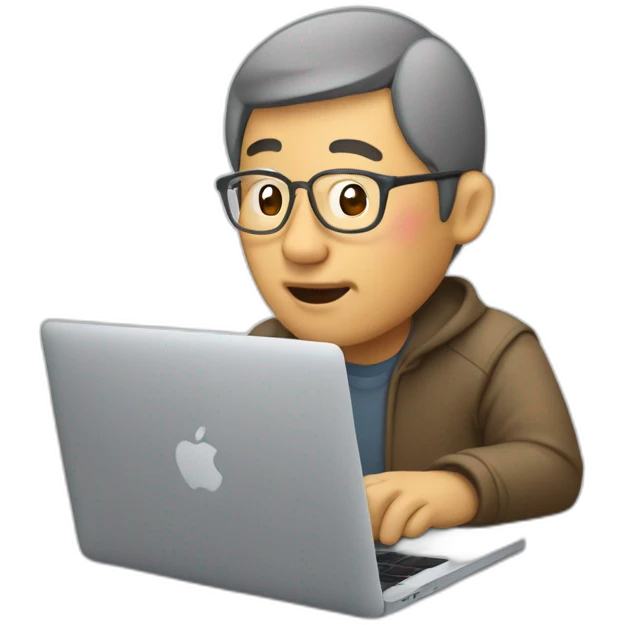 Aged 48 Asian Guy coding on the macbook emoji