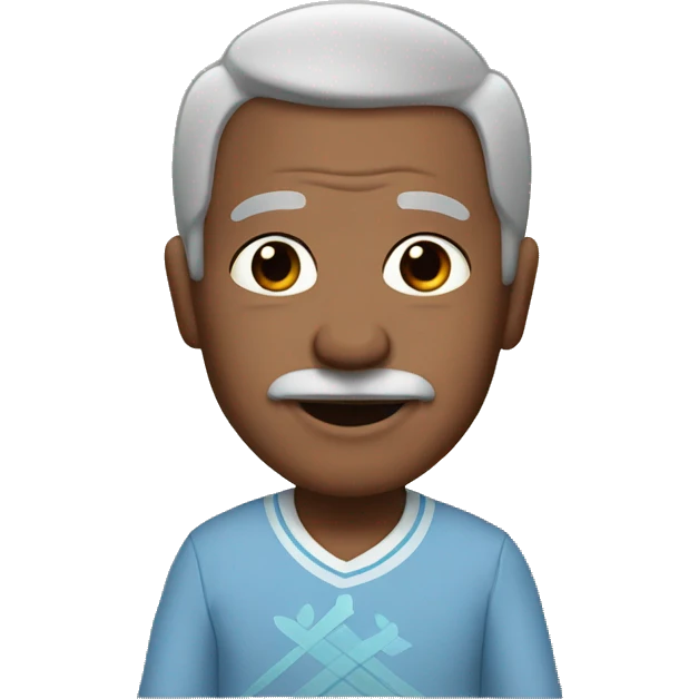 grandfather with black hair on top and grey hair on sides holding a baby and skiing emoji