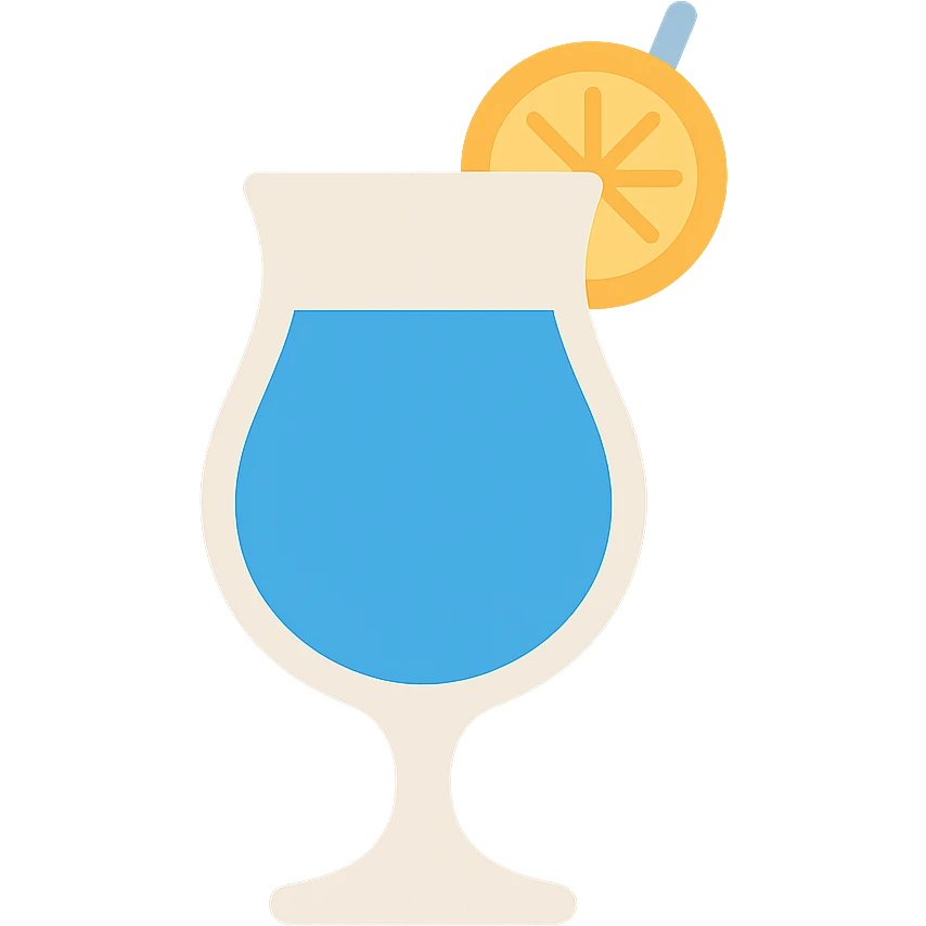 blue curaçao tropical cocktail in a hurricane glass, flat vector illustration emoji