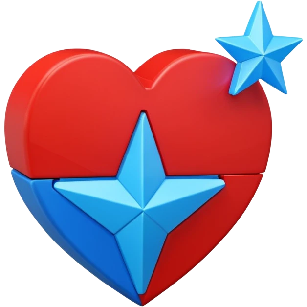 A blocky geometric red 3D heart with a glowing blue star inside emoji