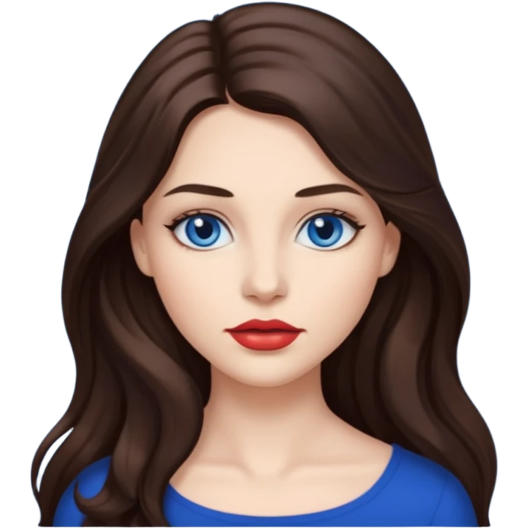 Woman with fair skin long brunette hair dark blue eyes and full lips emoji